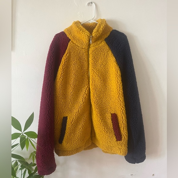 UO Soft Multicolor Block Zip Up Sherpa, Large - Picture 5 of 5